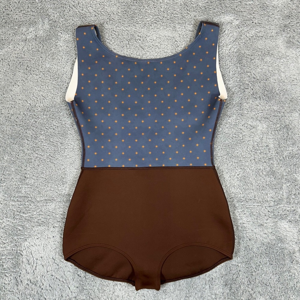 Seea Womens Star Print One Piece Swimsuit Brown Blue V-Back Surf Suit Size M